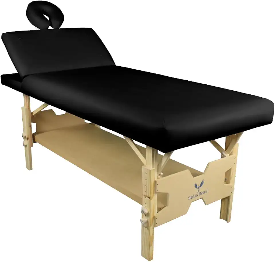 Maca Fixa Reforçada Madeira Luxo Largura Extra 82 Cm Bali Spa Reclinável para Massagem Profissional com Regulagem de Altura 200kg Estética Salus Brasil (Preto)