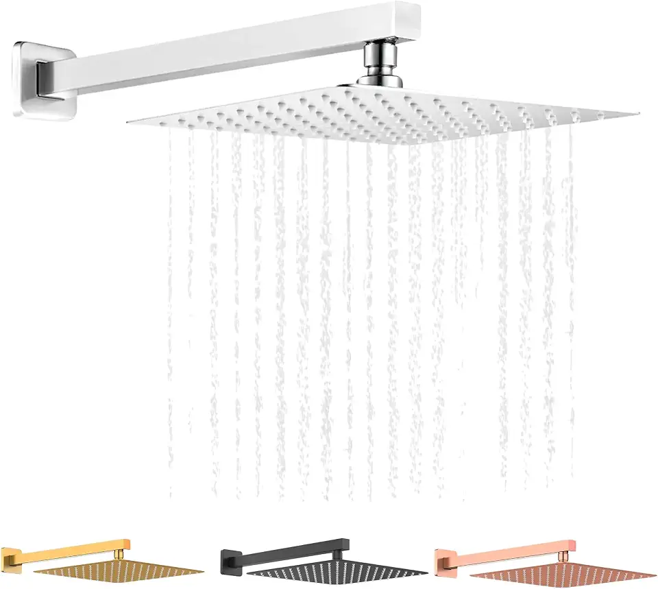 Chuveiro Ducha Slim 20x20 Quadrada Inox + Cano Banheiro Parede (preto)
