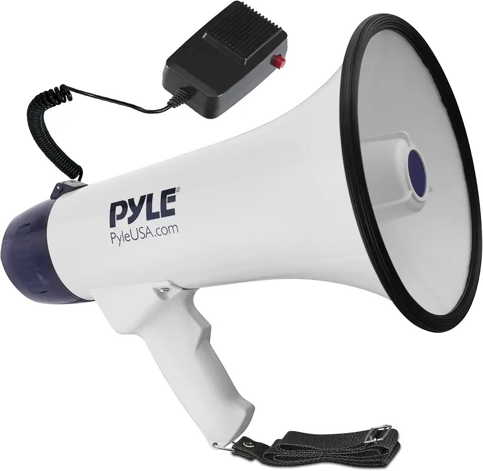 Pyle Alto-falante Megafone PA portátil compacto – Bullhorn portátil de 40 W com lanterna de LED, sirene de alarme, volume ajustável, microfone destacável, alimentado por bateria para uso interno e