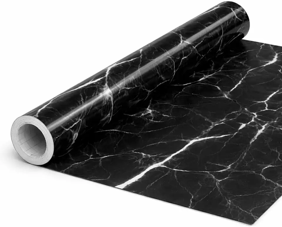 Papel de Parede Adesivo Mármore Preto 3m x 60cm Lavável Autocolante Impermeável Revestimento para Cozinha, Banheiro, Móveis e Parede, Fácil Aplicação Sem Cola