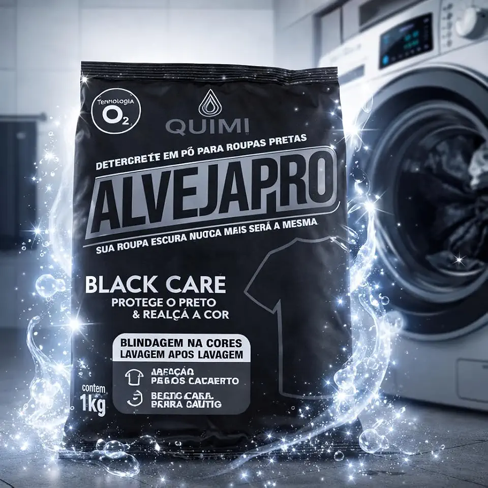 AlvejaPro Black Detergente em Pó 1kg para Roupas Pretas – Mantém a Cor Intensa, Evita Desbotamento, Limpeza Profunda sem Manchas (Tira Manchas Preto)