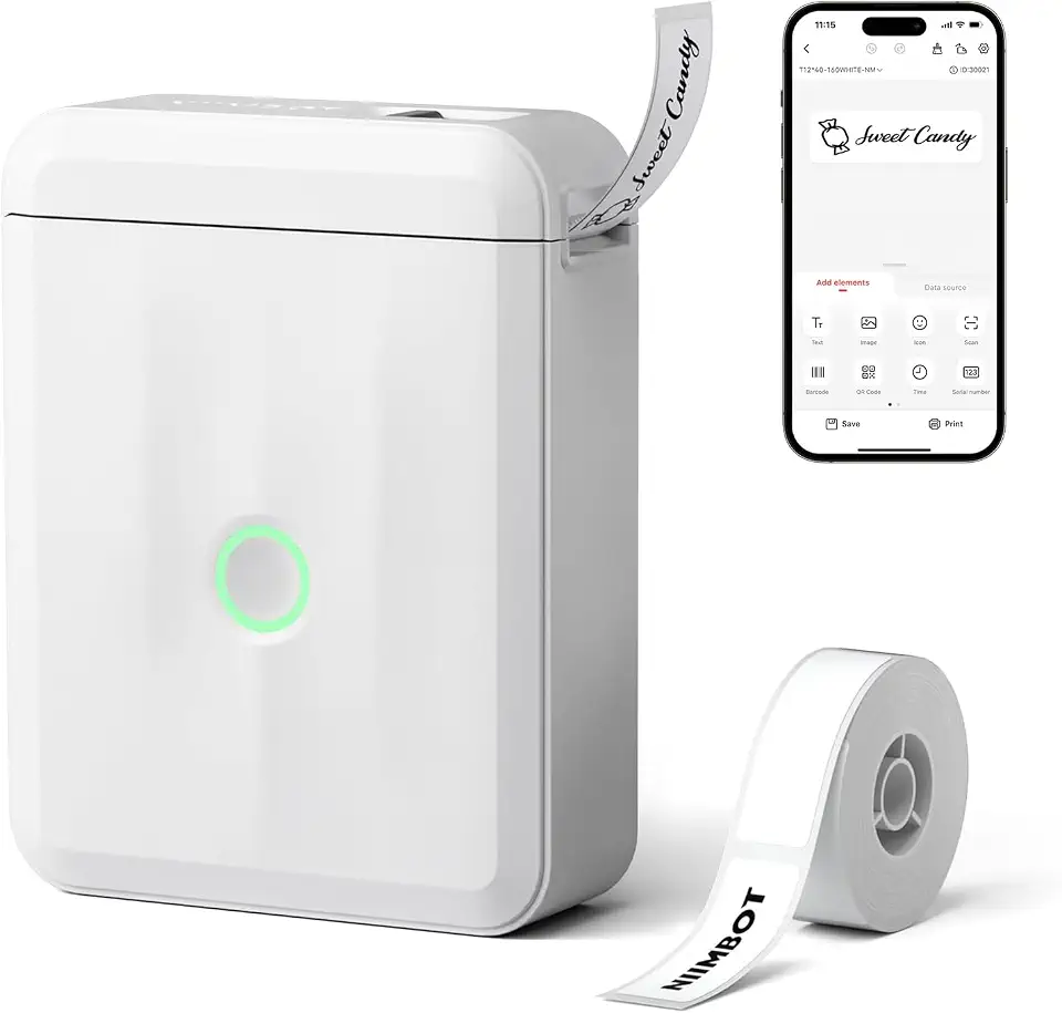 D110 Etiquetadora, Mini Impressora Térmica Bluetooth Portátil, Rotuladora de Etiquetas Adesivas para Casa, Escritório, Cozinha e Escola, com Etiquetas de 12*40mm - 160pcs/Rolo (Meia Polegada), Branca