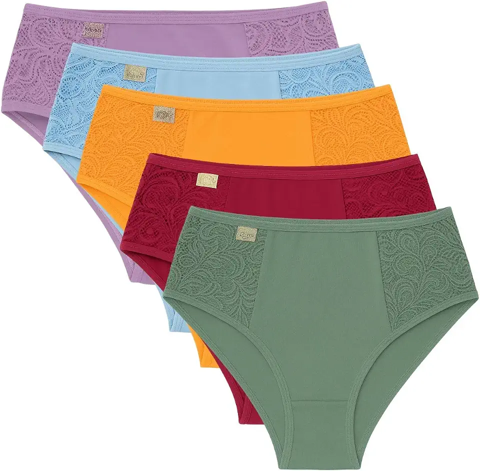 Kit 5 Calcinhas Calçola Cintura Alta Cós Largo Conforto Vera Forro Algodão Lingerie Feminina Vera
