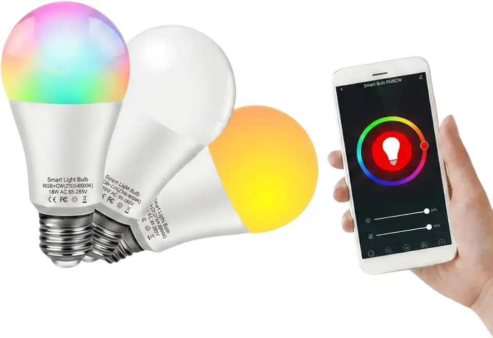 Lâmpada Smart​ LED Inteligente RGB E27​ 18W Wi-Fi Bluetooth​ 16 Milhões de Cores Compatível com Alexa Google Assistente e Celular
