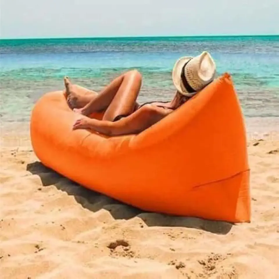 Sofá Inflável Espreguiçadeira Portátil, Laranja, Impermeável e Leve, para Piscina, Praia, Camping e Festivais, Infla sem Bomba
