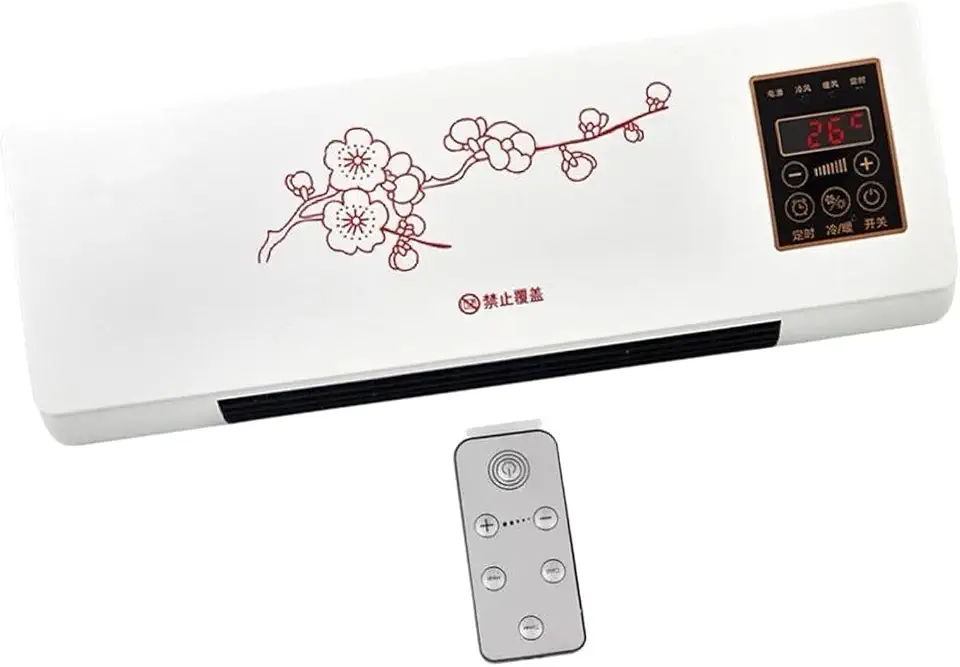 Aquecedor de parede com temporizador, compacto, 1800 W, robusto, aquecedor, montado na parede para, banheiros e residências, Flor Vermelha