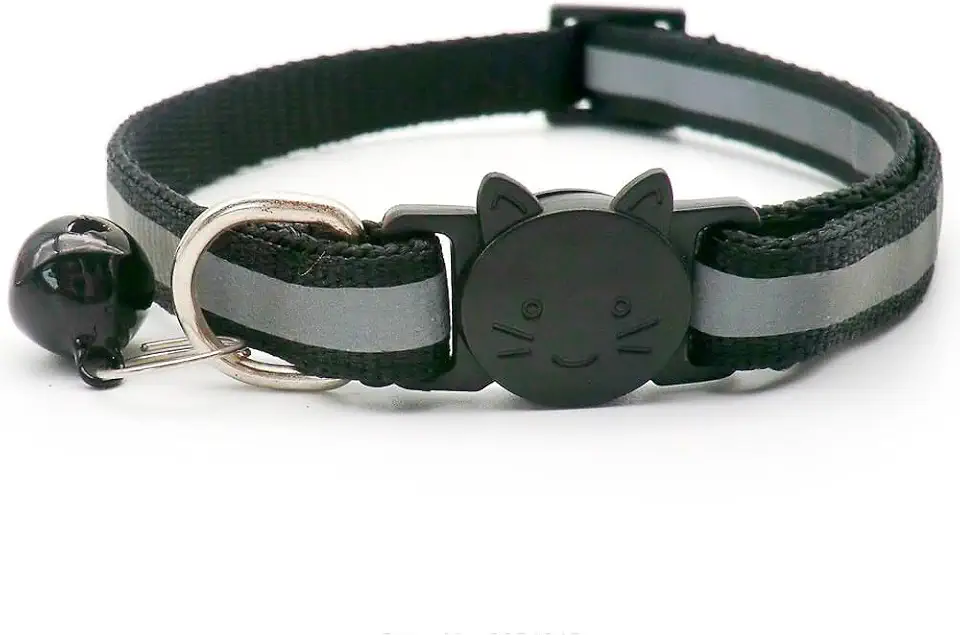 Coleira para Gato Refletiva com Fecho de Segurança Regulável (PRETO)