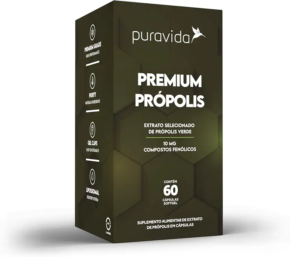 Puravida Vitaminas Extrato Própolis Verde 60 Cápsulas