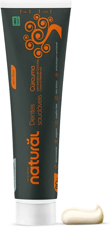 ORGÂNICO NATURAL Creme Dental Natural com Extratos de Cravo, Cúrcuma e Melaleuca - Pasta de Dentes Sem Flúor e Químicas Desnecessárias - Frescor Prolongado - Vegano - 80g
