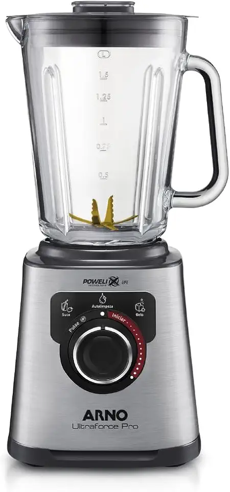 Liquidificador Arno Ultraforce Pro 1100W LN93, com App de Receitas, 6 Lâminas Powelix Life, Jarra de Vidro 2L, Resistente a Choque Térmico e Corpo Inox, Tecnologia Limpa Fácil, 220V