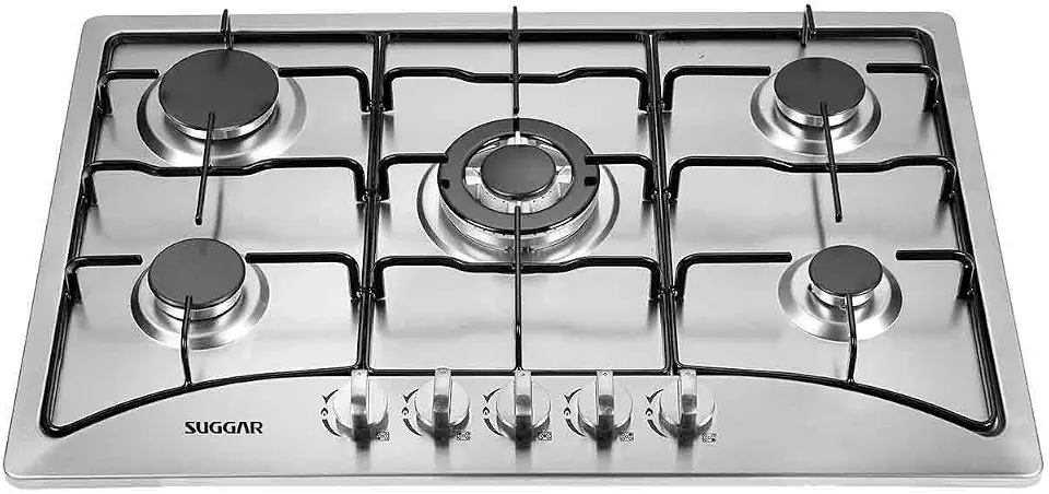 SUGGAR COOKTOP A GÁS 5 BOCAS MESA EM AÇO INOX TRIPLA CHAMA CENTRAL BIVOLT FG5135IX