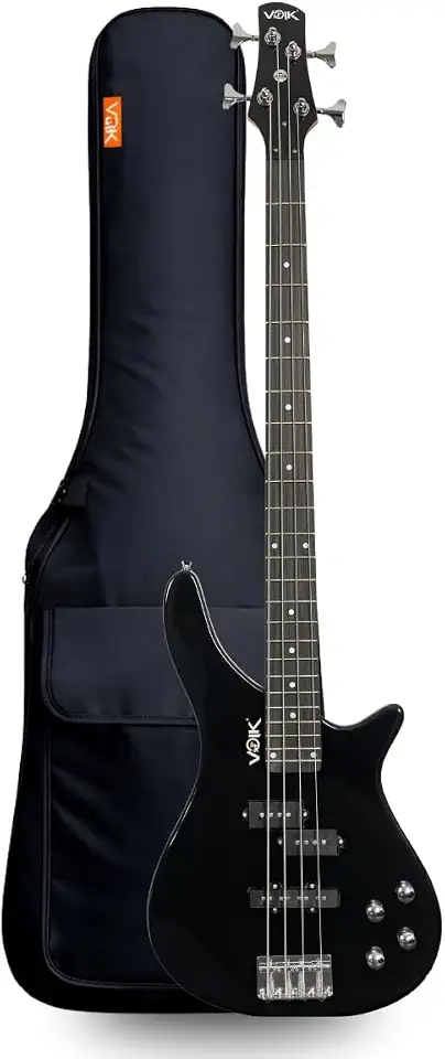 Kit Contrabaixo Passivo 4 Cordas Voik Vega-4 Preto Acabamento Brilhante Basswood Pj 24 Trastes Escala Rosewood Horizon Series Com Capa Para Destros