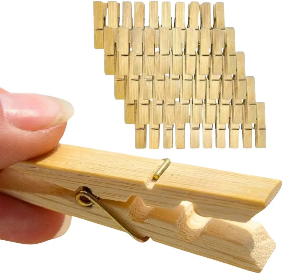 Kit 48 Prendedores de Roupa Bambu Premium, Pregador de Madeira, Reforçado Sem Farpas, Pode Molhar Durável Resistente a Quebra, Pregador de Roupas, Varal Multiuso, Alta Durabilidade Utensílio Doméstico
