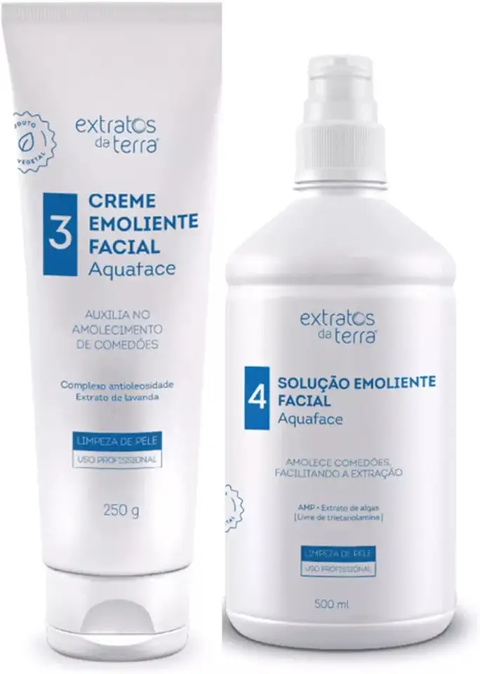 Kit Emoliente Aquaface Extratos da Terra - Creme e Solução Emoliente para Limpeza de Pele Profunda - Uso Profissional