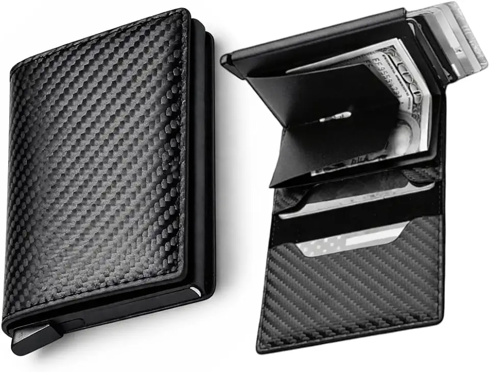 Carteira Porta Cartão de Couro Slim Antifurto - Proteção RFID com Ejetor Automático e Fecho Magnético Compacta Unissex - Linha PREMIUM