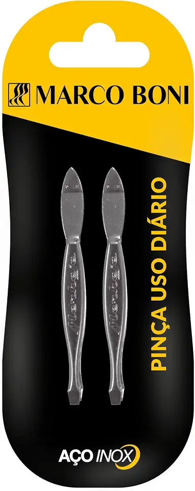 Kit com 2 Pinças para Sobrancelhas, Ponta Reta, Aço Inox, Marco Boni, 2 Unidades