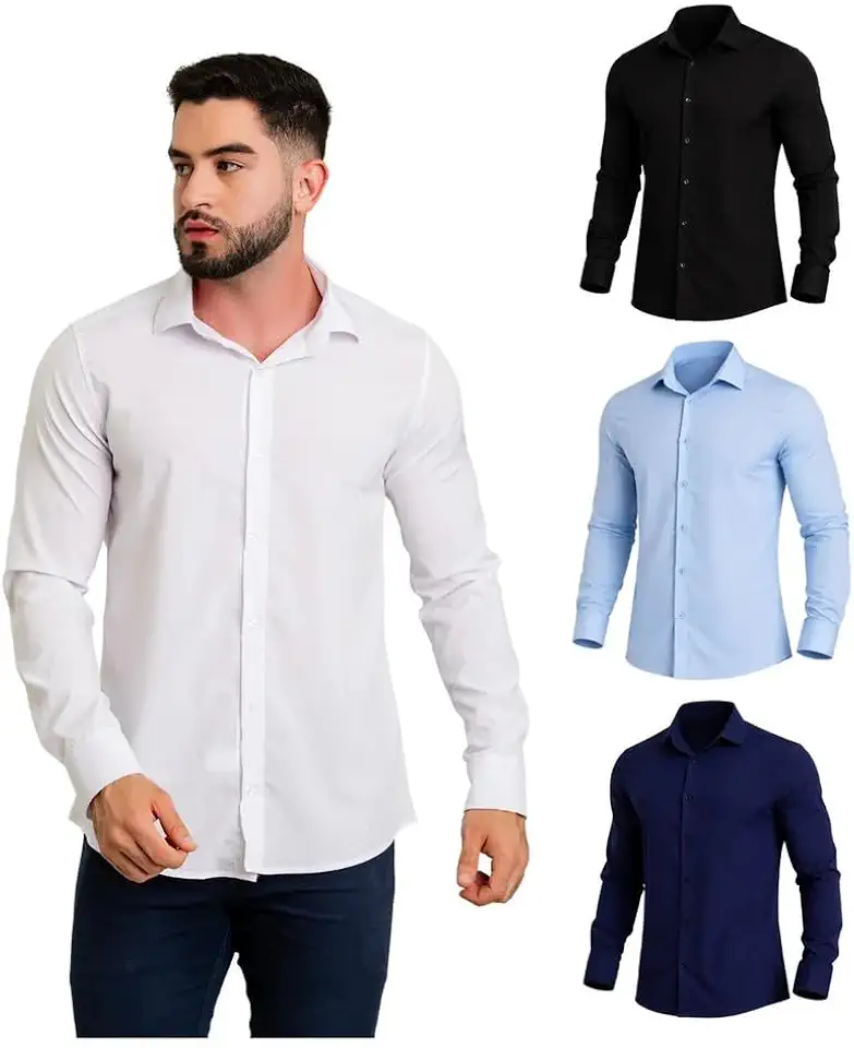 Camisa Social Masculina Manga Longa Slim Corte Premium Clássico