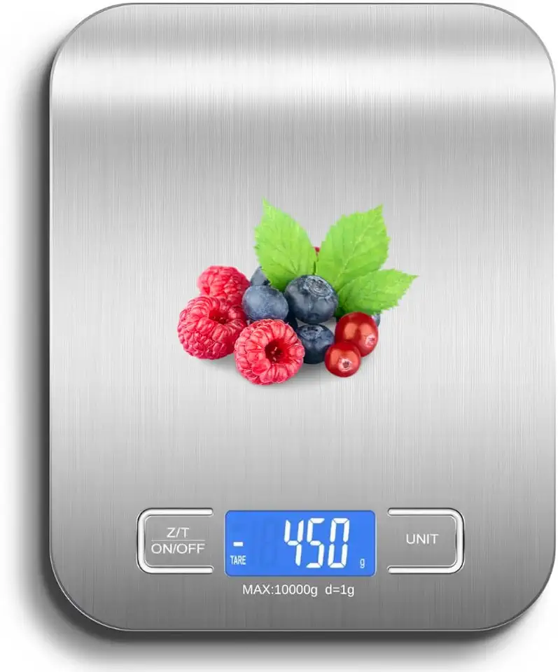 Balança de Cozinha Inox Digital para Alimentos Dieta Fitness Alta Precisão Resistente a Água Com Base Antiderrapante e Visor de Alta Definição Pesagem de 1g até 10kg Premium