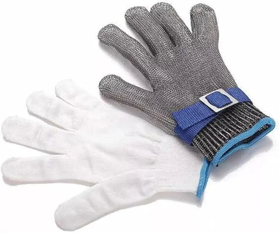 Luva de Açougueiro, Malha de Aço Inoxidável, Resistente a Corte, para Cozinha, Fatiar Carne, Segurança de Trabalho, com Par de Luvas Brancas