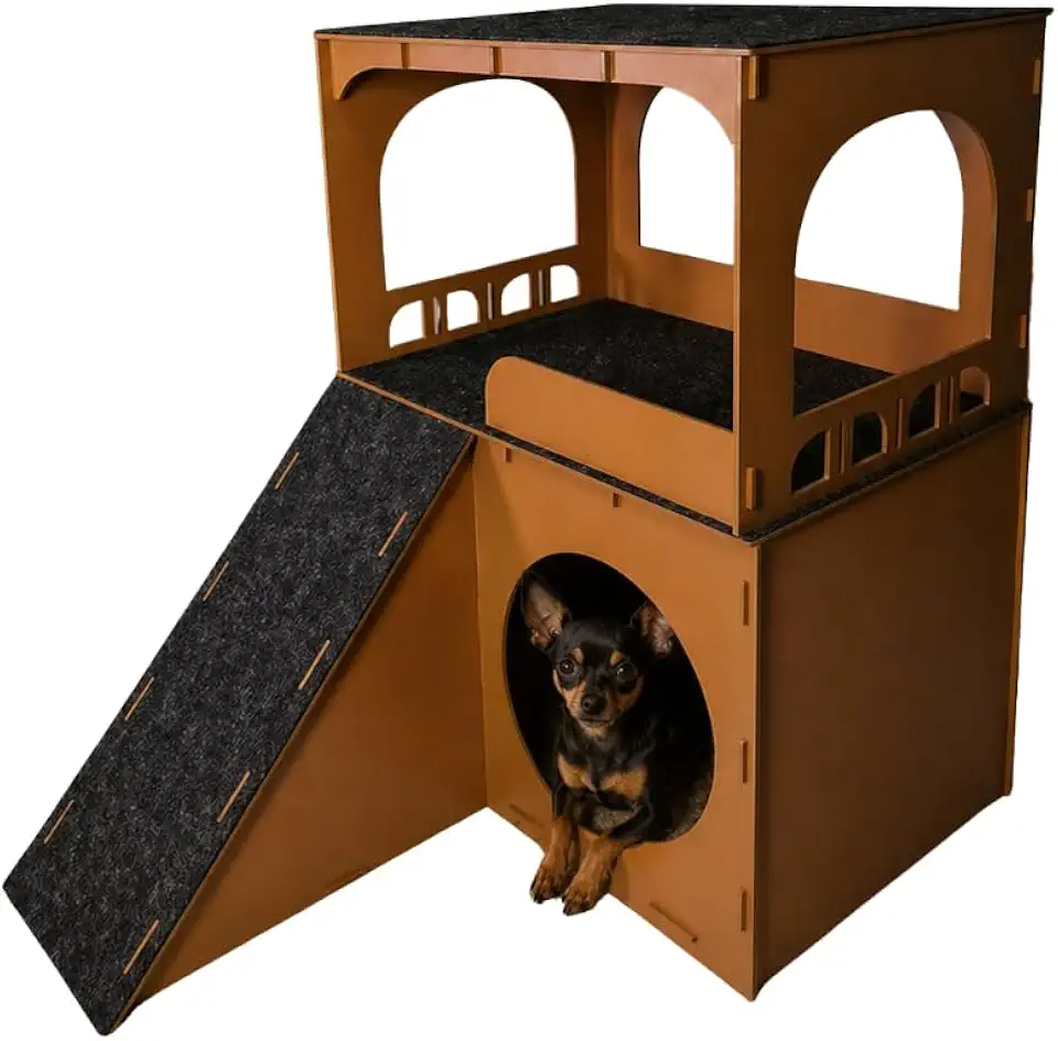 Casinha Para Cachorro Pequeno Mdf 2 Andares - Cor Caramelo