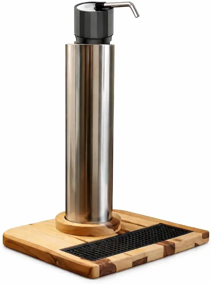 Chopeira Cervejeira em Aço Inox 3 Litros com Base de Madeira, Bomba Extratora e Bastão de Gelo para Áreas Gourmet e Churrasqueiras