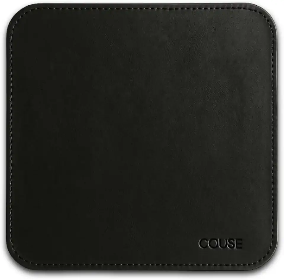 MousePad Desk Pad em Couro Ecologico Premium 20x20cm Couse (Preto)