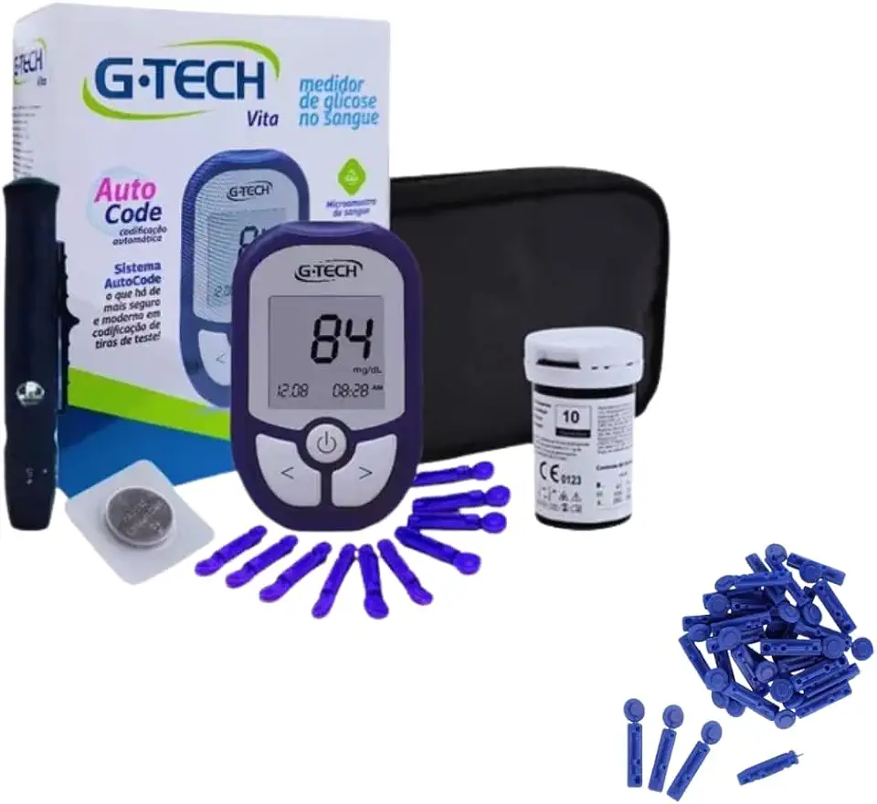 APARELHO DE GLICEMIA COMPLETO G TECH VITA 100 AGULHAS