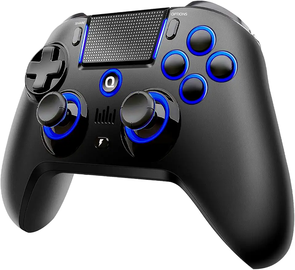 QRD N5 Wireless Controller for PS4 Pro Slim PS3 PS2 Steam Deck PC Windows Mac iOS Android TV Box, Halleffect Gamepad Joystick with 3.5mm Audio Port+Speaker+Mic, Macro N1+N2, Turbo Speed Up, N5-AB04