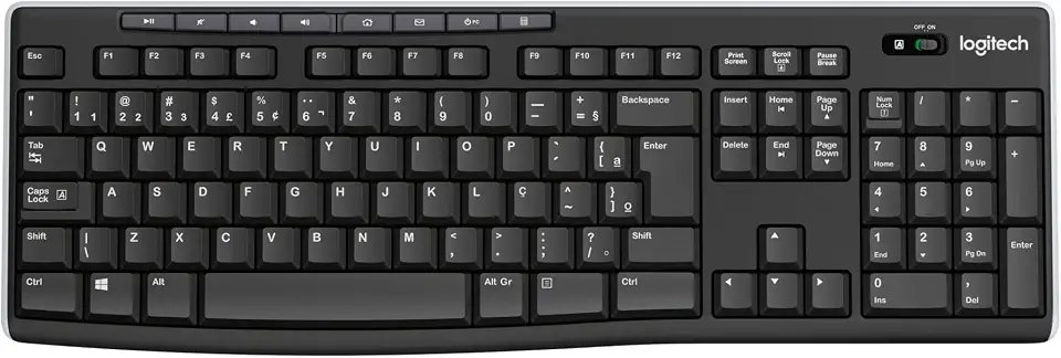 Teclado sem fio Logitech K270 com 8 Teclas Multimídia, Conexão USB, Pilhas Inclusas e Layout ABNT2 - Compatível com PC e Notebook.