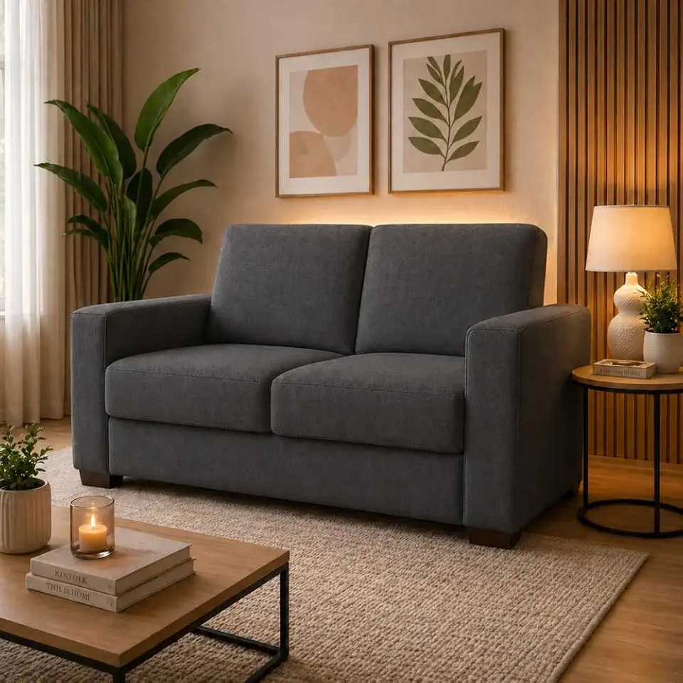 Sofá Namoradeira 2 Lugares 160 cm Moderno Confortável Sala Recepção Linho Cinza Chumbo