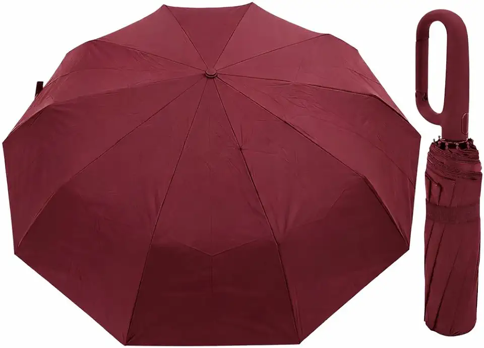 Guarda-Chuva Premium Botão Automático Abre e Fecha Varetas Reforçadas Proteção Solar UV Blackout Resistente ao Vento Compacto Dobrável Sombrinha Portátil Mochila Bolsa Mala Fivela de Anel