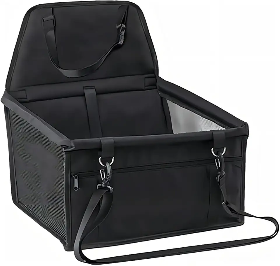 Cadeirinha de Transporte Pet para Carro Dobrável e Impermeável – Assento Elevatório para Cachorros e Gatos Pequenos com Cinto de Segurança, suporta animais de até 10 kg.