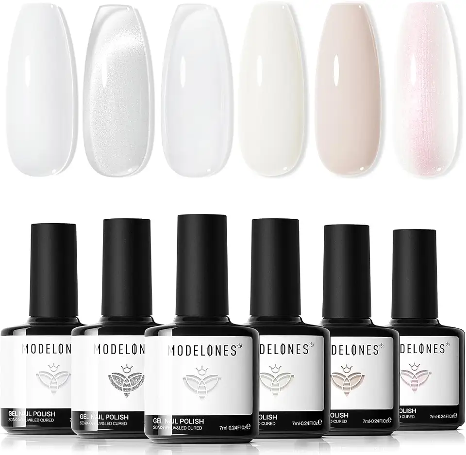 Modelones Esmalte em gel branco, 6 cores, conjunto de esmalte em gel olho de gato branco leitoso com ímã, kit de unhas nude, manicure, faça você mesmo, arte de unhas, salão de beleza, presente para casa