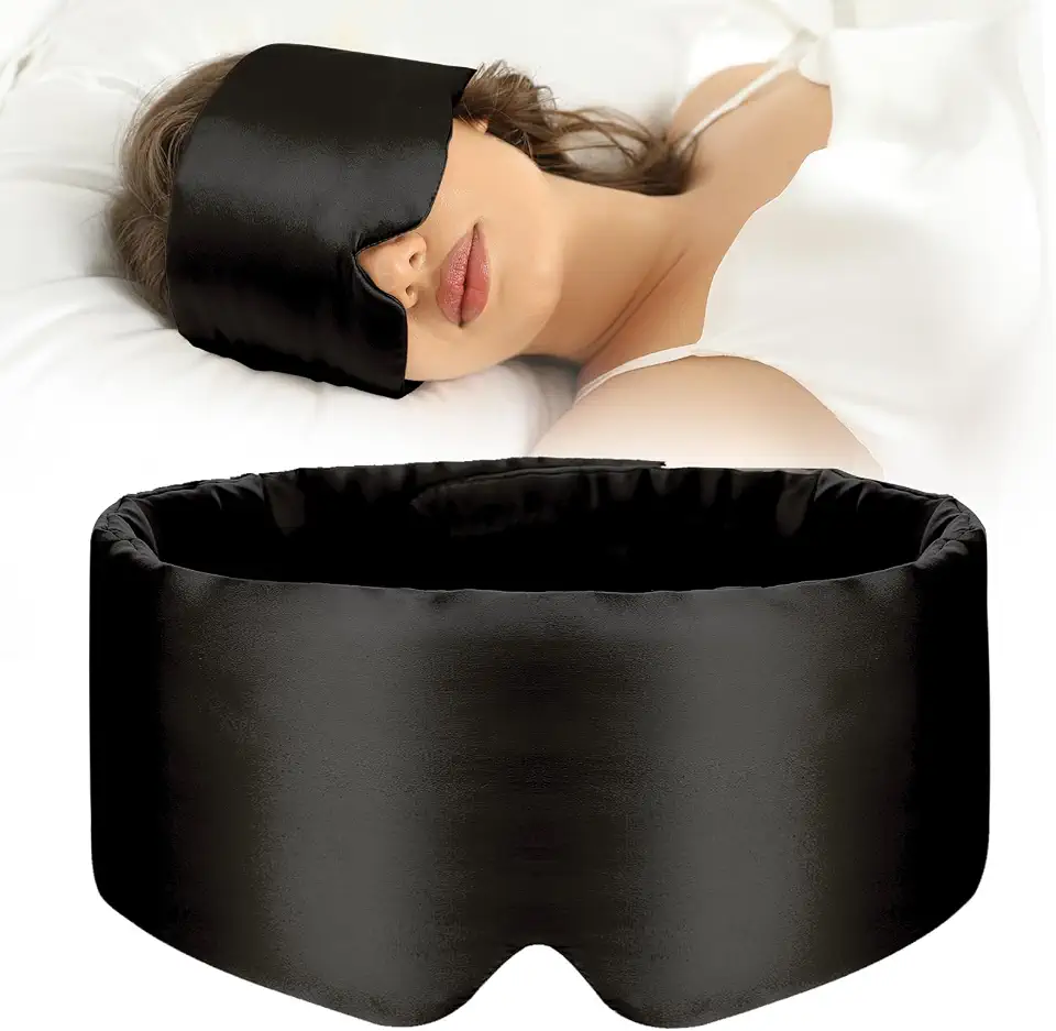SECZIPE Máscara de dormir 100% seda amoreira, máscara de olho para mulheres e homens com faixa ajustável, para dormir de lado, máscara blackout para dormir para viagens e escritório, tamanho grande