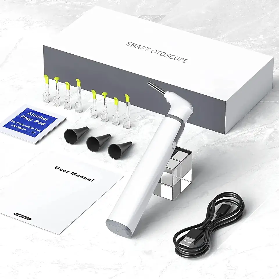 Câmera de ouvido otoscópio sem fio com visão dupla, escopo de ouvido WiFi 720PHD de 3,9 mm com 6 luzes LED para crianças e adultos