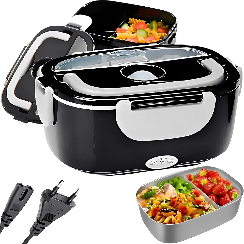 Marmita Elétrica Portátil 1,5L com Aquecimento Rápido e Tampa com Trava – Duas Divisórias Internas Removíveis – BiVolt 110V/220V – Ideal para Casa, Trabalho e Escritório