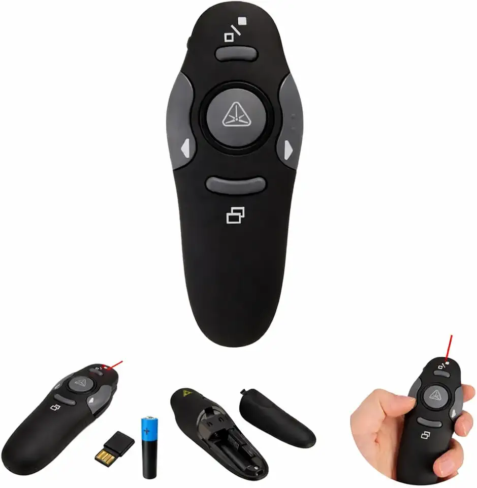 Apresentador Passador de Slides Sem Fio com Laser Vermelho 2.4GHz Alcance 30m Controle PowerPoint Profissional USB Plug & Play Compatível com Windows Mac Linux Android Portátil