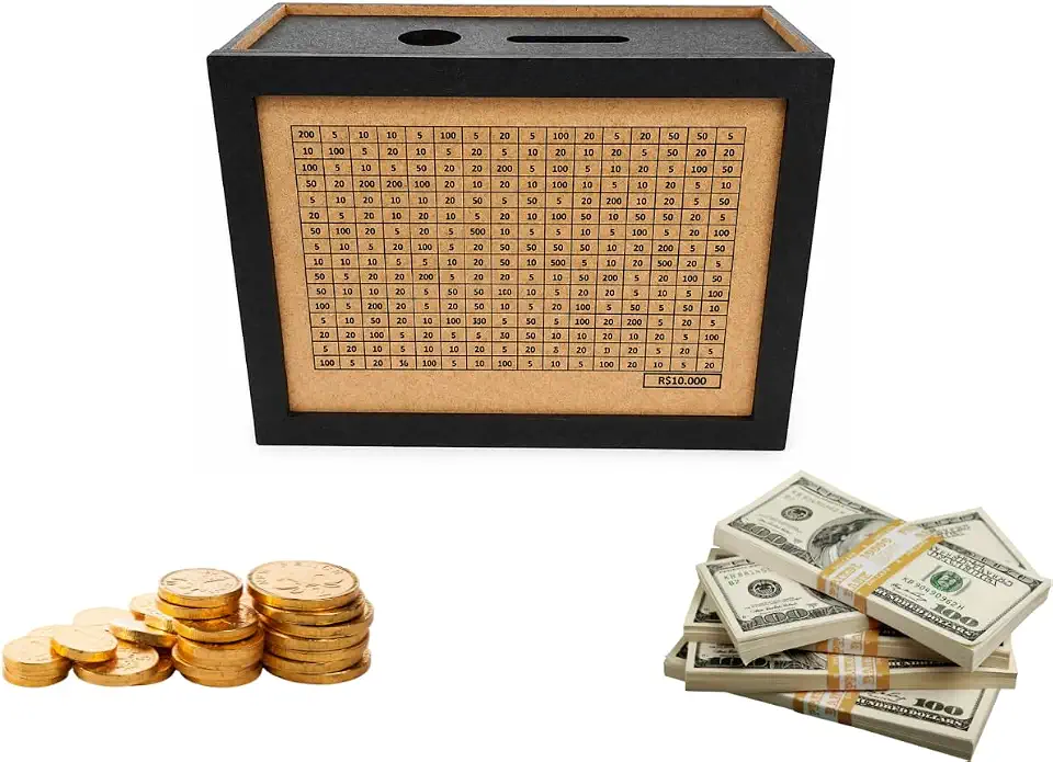 Cofrinho Cofre Guardar Dinheiro Caixa wood 10mil Preto Amadeirado