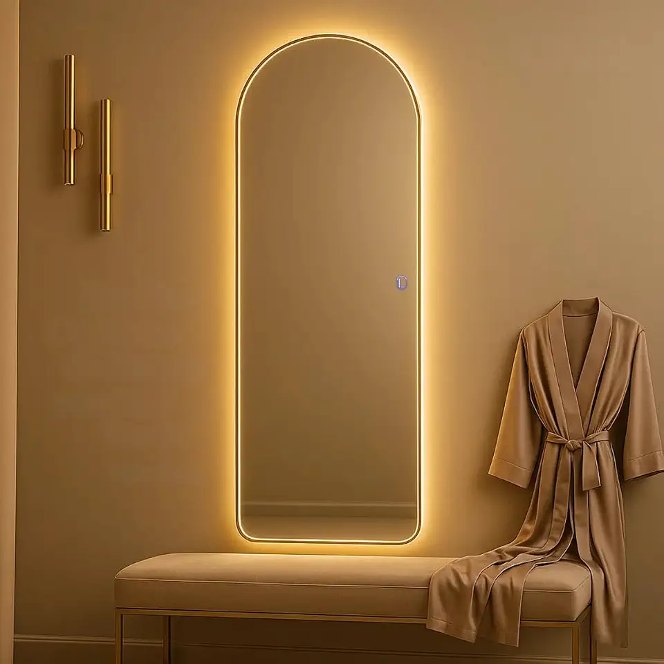 Espelho Lopazzi Arcos 90x40 com LED Touch Bivolt para Banheiro Quarto e Penteadeira Design Moderno Parede Decorativo Iluminação Fria e Quente