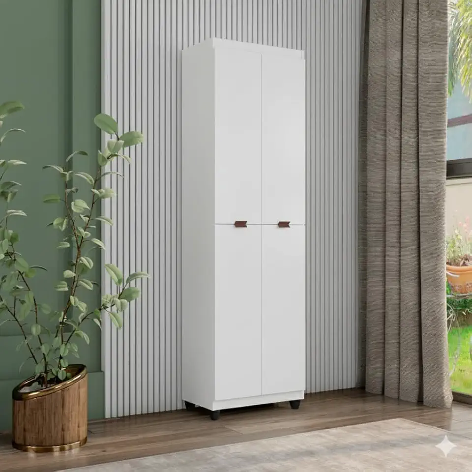 Armário Multiuso 4 Portas com 5 Prateleiras – Ideal para Quarto, Escritório, Lavanderia e Cozinha (Branco)
