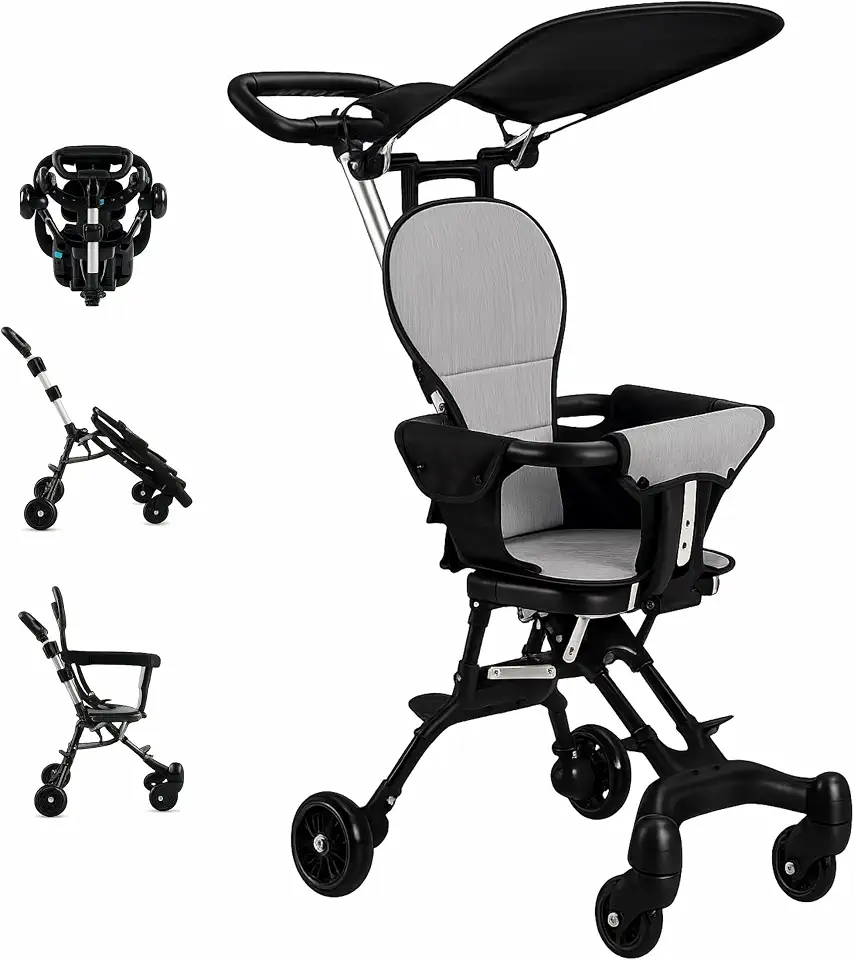 Carrinho de Bebê Portátil Dobrável Leve Pequeno Ultra Compacto Ideal Passeio Shopping Parque Viagem Avião Cor Preto