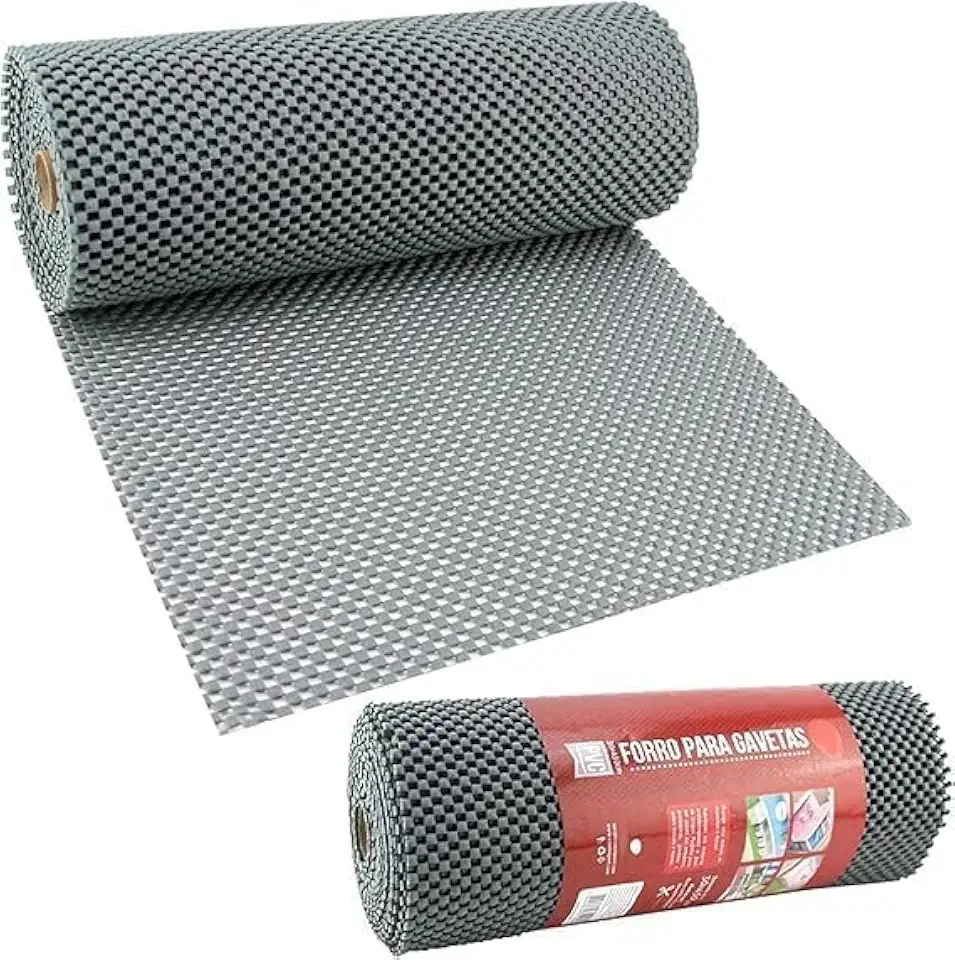 Forro Antiderrapante Para Gavetas e Armários, Cinza, PVC, 30x460cm, Trama Aberta, Lavável, Para Organização