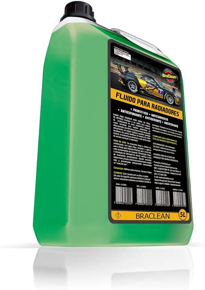 Fluido para Radiador Verde Pronto Uso 5 Litros BraClean Anticorrosivo Antiespuma Para Sistema de Arrefecimento Veículos Leves e Pesados Diesel Gasolina Etanol