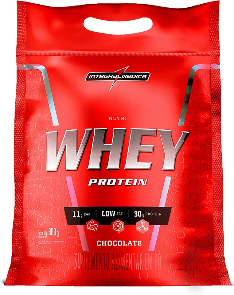 Integralmedica - Nutri Whey Protein Chocolate - Suplemento Alimentar Hipercalórico, Ganho Muscular e Recuperação Pós-Treino - Fonte de Proteínas e Carboidratos - Pouch 900g