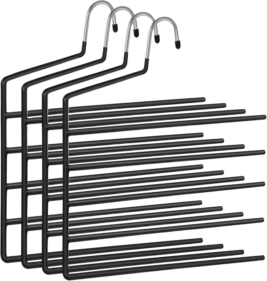 SONGMICS Cabides para Calças, Kit com 4 Cabides de 5 Barras, Organizador de Calças Antiderrapante, Abertura Lateral, que Economiza Espaço, para Jeans, Toalhas, Lenços, Preto BRCRI034B02