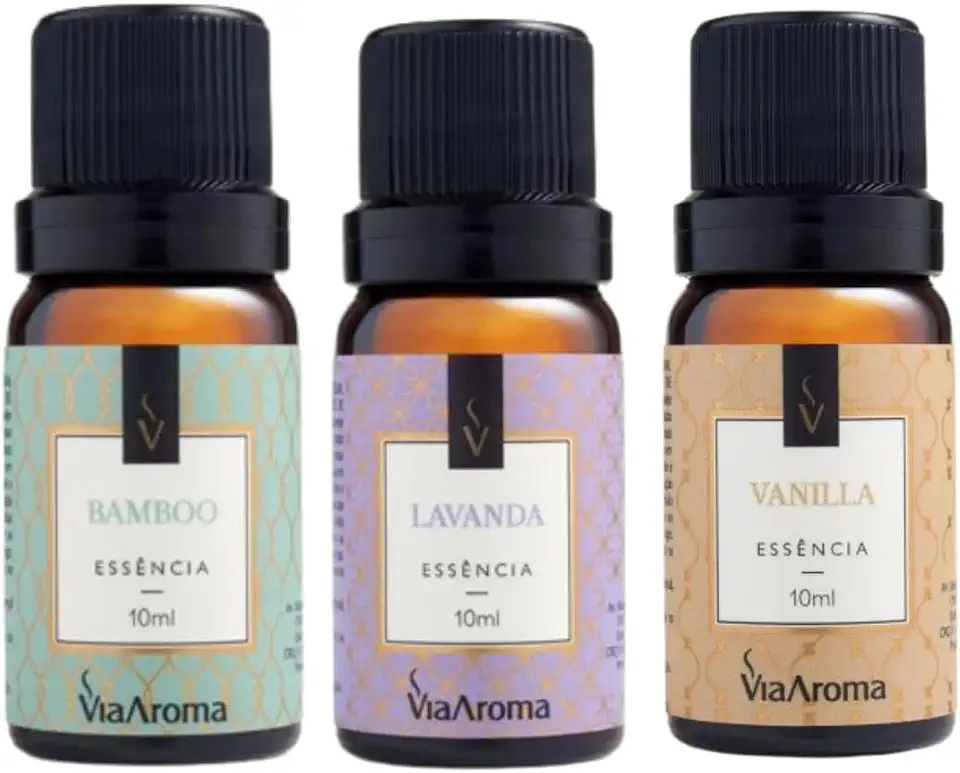 Kit 3 Essências Via Aroma De Aromatizador Aromaterapia 10ml - Lavanda Francesa, Bamboo e Capim Limão