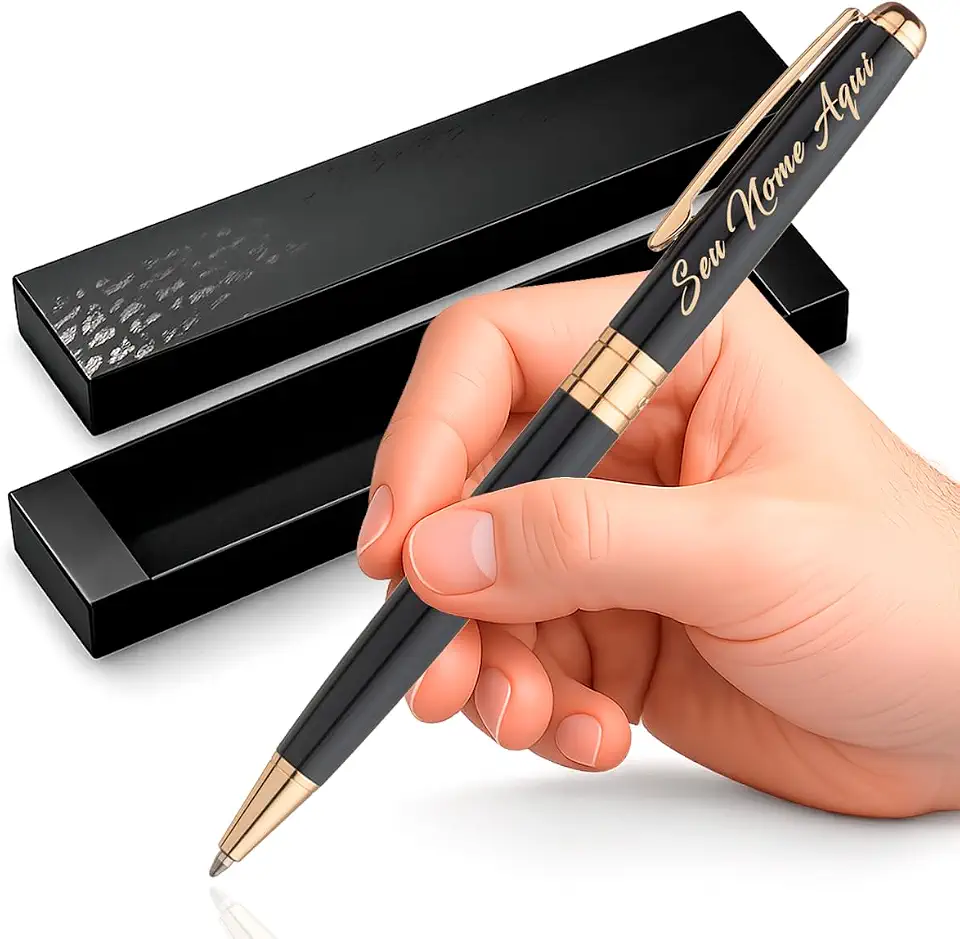 Caneta Personalizada Crown Treasure Esferográfica Diversas Cores Gravação Nome Simbolo Luxo + Estojo Crown (PRETO)