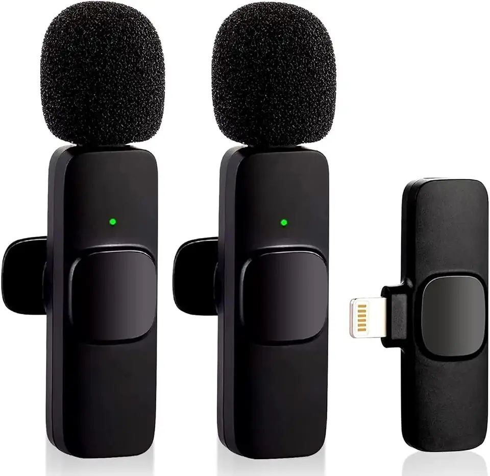 Kit com 2 Microfones de Lapela Sem Fio para iPhone – Compatível com iOS, Conexão iphone até o 14 pro Max, Cancelamento de Ruído, Ideal para Gravações, Vídeos, Reuniões e Lives