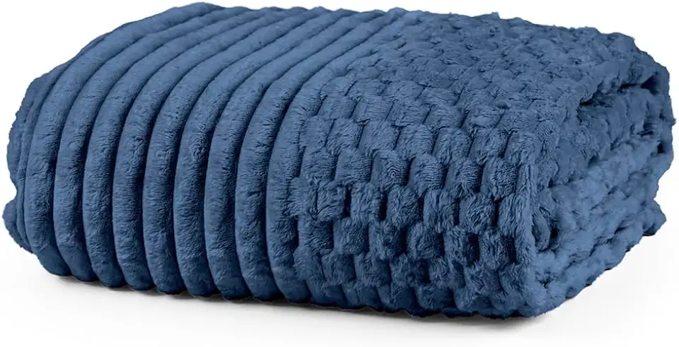 Cobertor Grosso Toque Aveludado Ultra Soft 280grs 3D Relevo Manta Macio e Quente (Casal, Zurique Azul Marinnho)