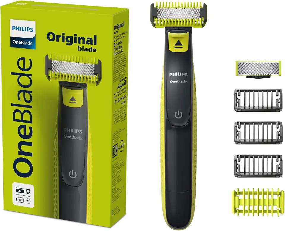Philips OneBlade Barbeador e Aparador para Rosto & Corpo: Raspa, Apara e Contorna | Tecnologia de Proteção Dupla | Para todos os tipos de pele e barba | À prova d'água | Máquina de Barbear | QP2824